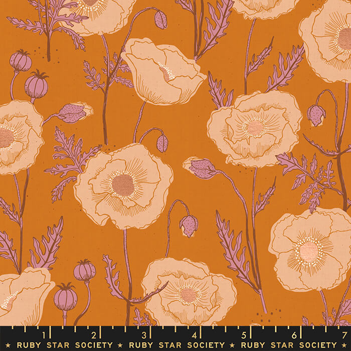 Icelandic Poppies - Unruly Nature Fabric Range - Moda Fabrics - Gold