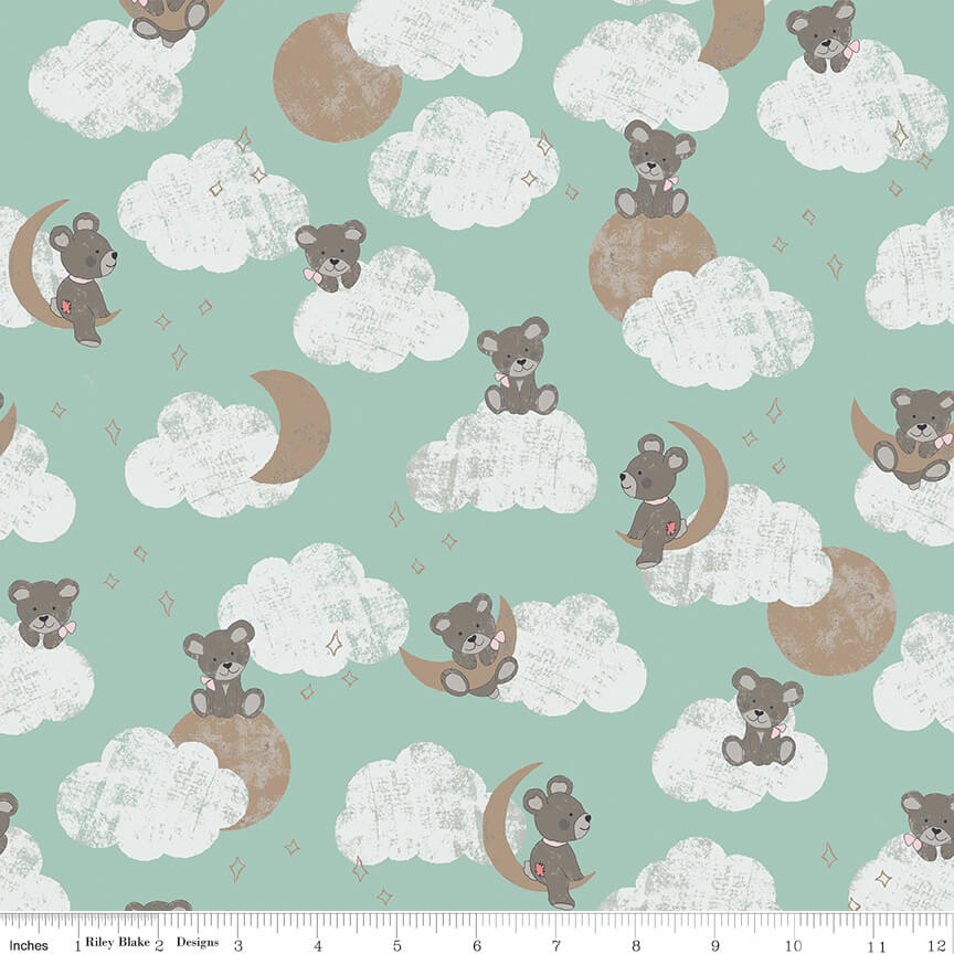 Cloud Nine Bears - Sleep Tight Fabric Range - Riley Blake Fabrics - Mint