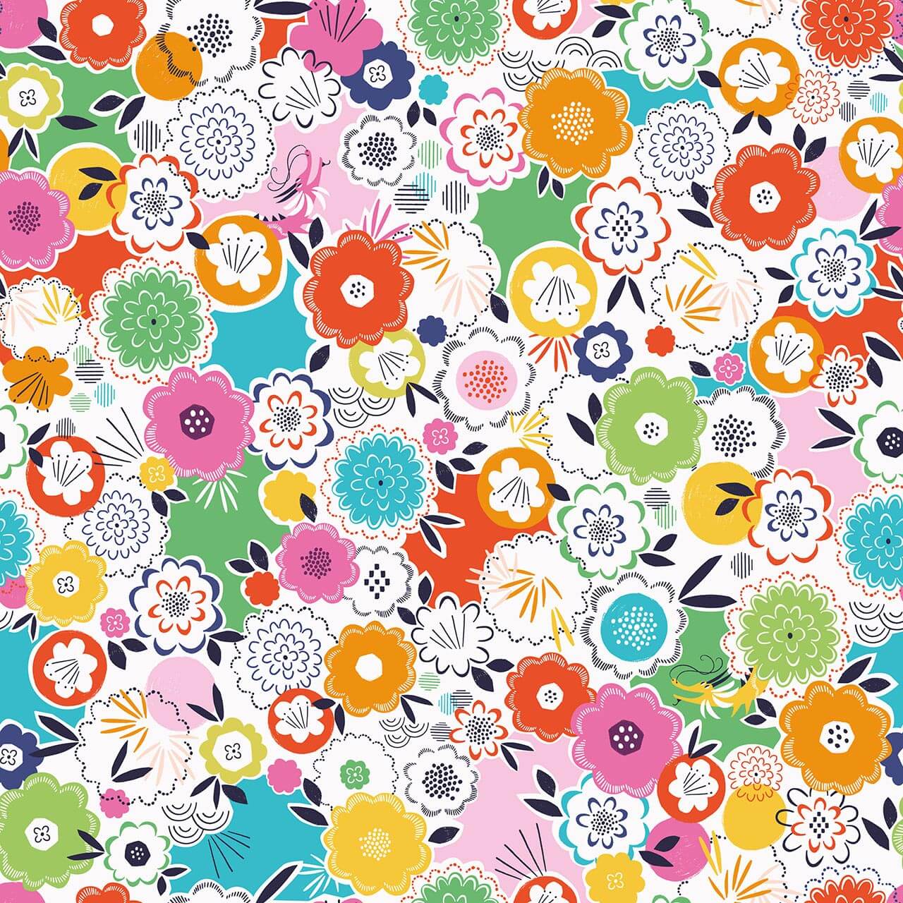 Flowers - Silk Roads Fabric Range - Dashwood Studios - Multi Colour