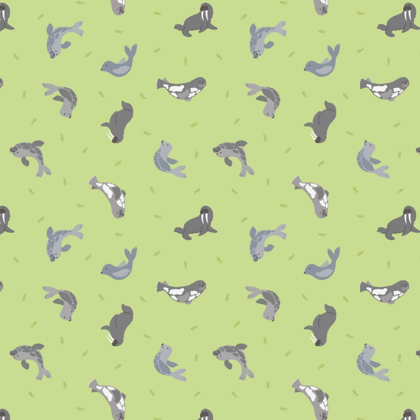 Seals - Small Things Polar Animals Fabric Range - Lewis and Irene - Iced Lime