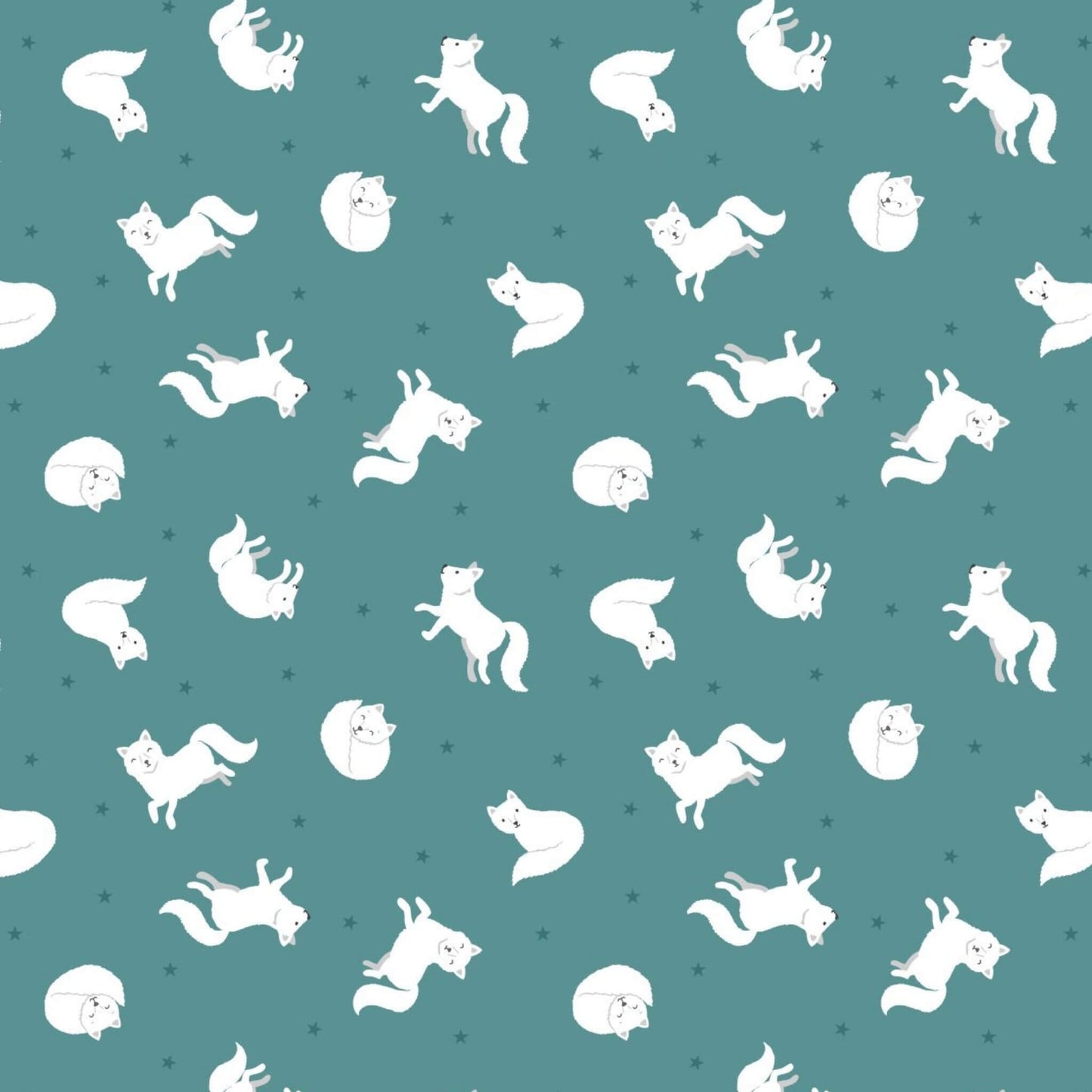 Artic Fox - Small Things Polar Animals Fabric Range - Lewis and Irene - Iced Teal