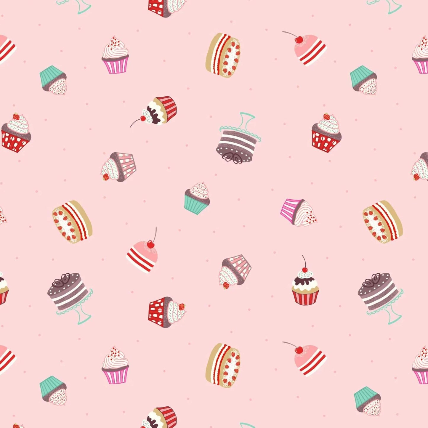 Cakes - Small Things Sweet Fabric Range - Lewis and Irene - Light Pink