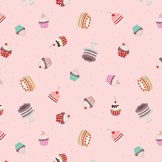 Cakes - Small Things Sweet Fabric Range - Lewis and Irene - Light Pink