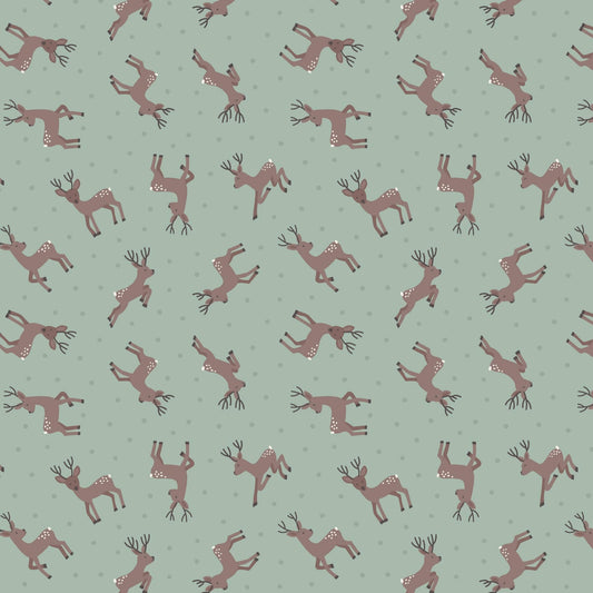 Deer - Small Thing Country Creatures Fabric Range - Lewis and Irene - Sage Green
